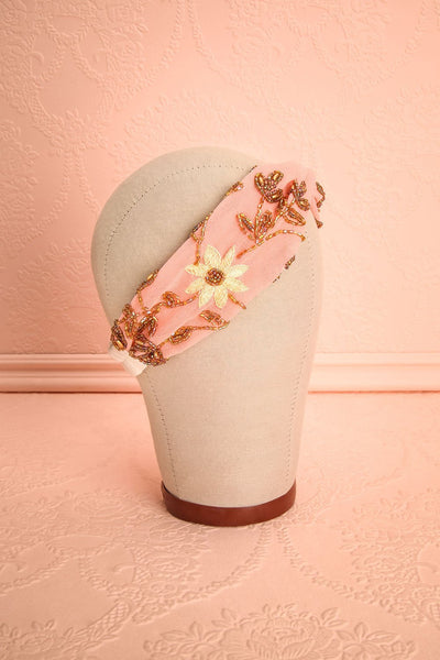 Rubanier Bonbon - Pink veil beaded headband