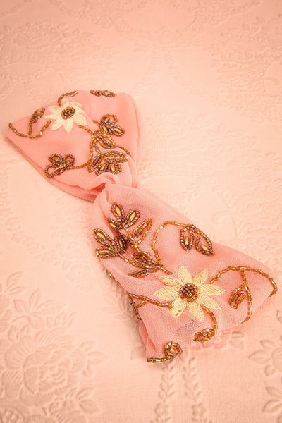 Rubanier Bonbon - Pink veil beaded headband