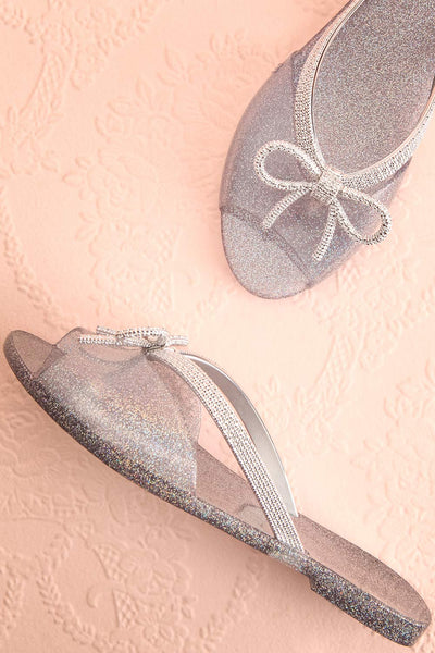 Rubens Twilight Silver Glitter Bow Slip-On Sandals | Boutique 1861 1
