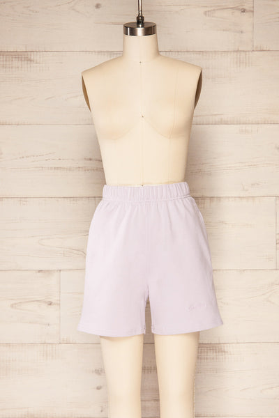 Ruby Short Lilac Jogger Shorts w/ Side Pockets | La petite garçonne front view