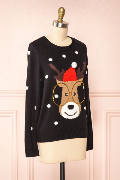 Rudolph Black Knit Christmas Sweater | Boutique 1861 side view