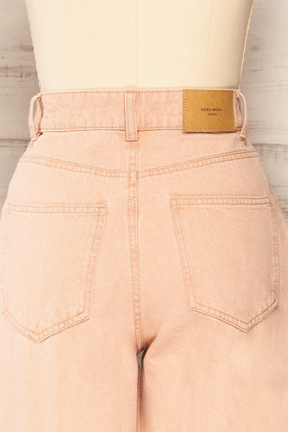 Rugby Light Peach High-Waisted Wide Leg Jeans | La petite garçonne back close-up