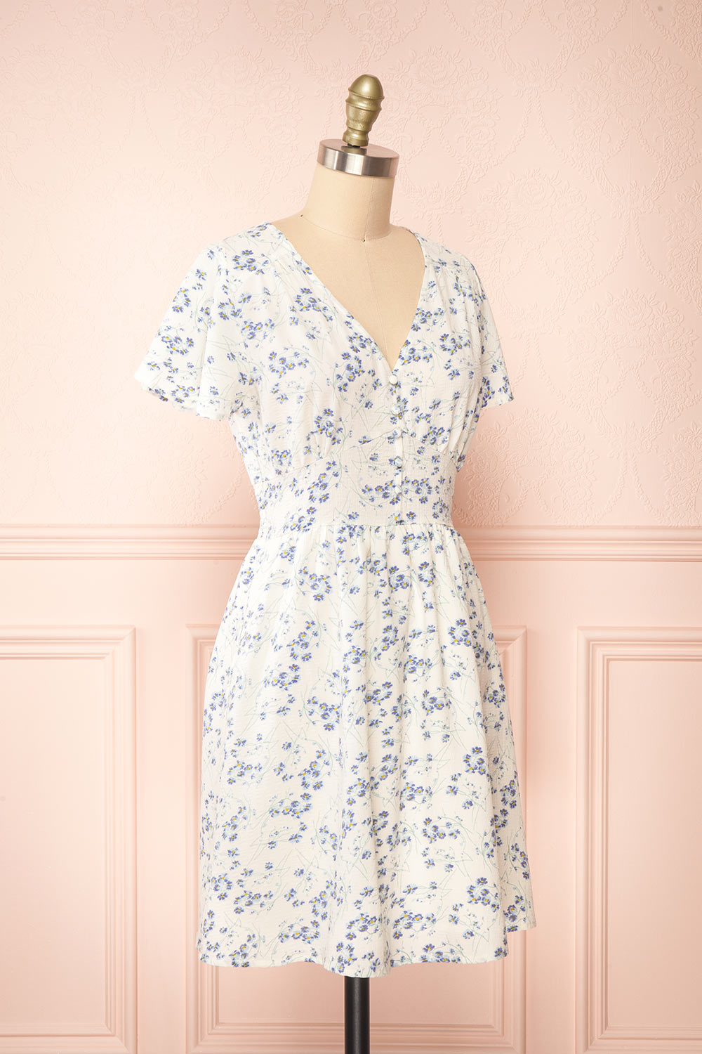 Runna Ivory Floral Short Dress | Boutique 1861 side view 