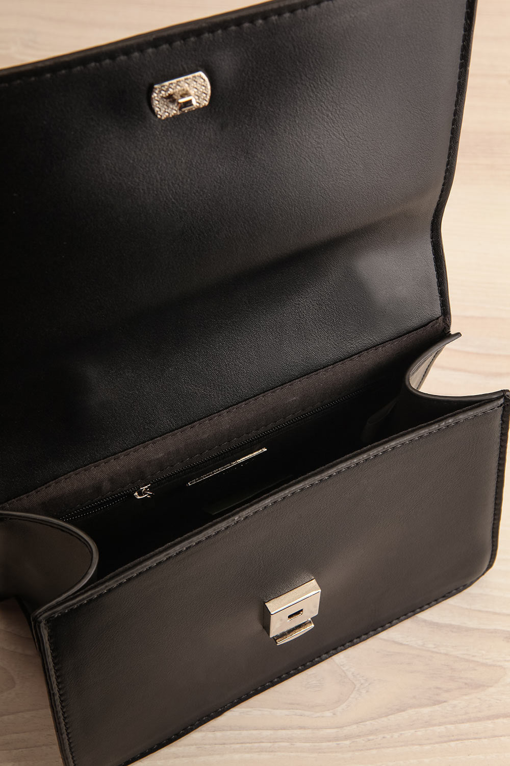 Rutaro Black Handbag w/ Removable Strap | La petite garçonne inside view