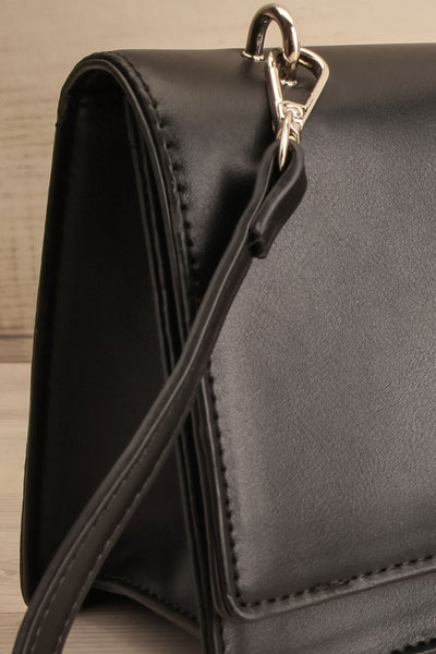 Rutaro Black Handbag w/ Removable Strap | La petite garçonne side close-up