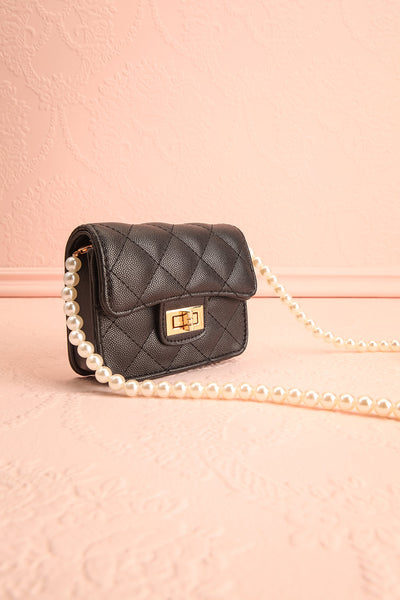 Ruth Black | Small Clutch Bag w/ Pearl Strap side view