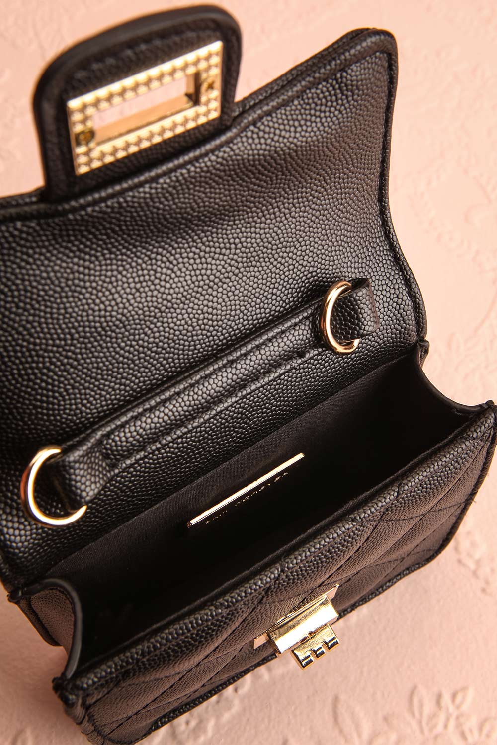 Ruth Black | Small Clutch Bag w/ Pearl Strap inside view