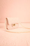 Ruth Blush Small Clutch Bag w/ Pearl Strap | Boutique 1861 side view