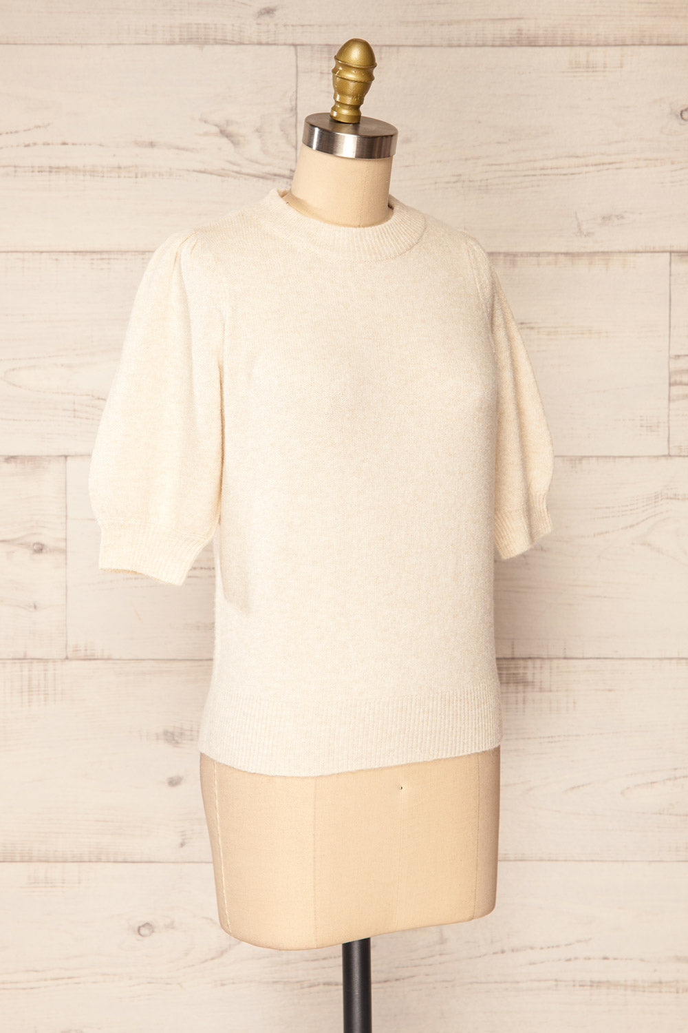 Rutril Beige Soft Knit Top w/ Puff Sleeves | La petite garçonne  side view