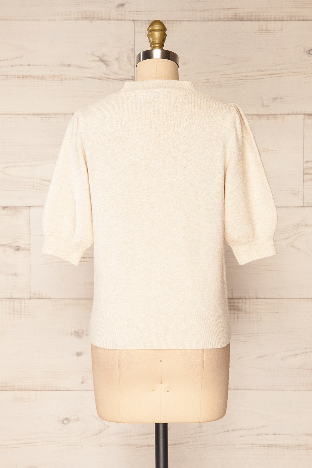 Rutril Beige Soft Knit Top w/ Puff Sleeves | La petite garçonne  back view