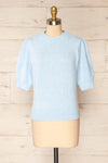Rutril Blue Soft Knit Top w/ Puff Sleeves | La petite garçonne front view