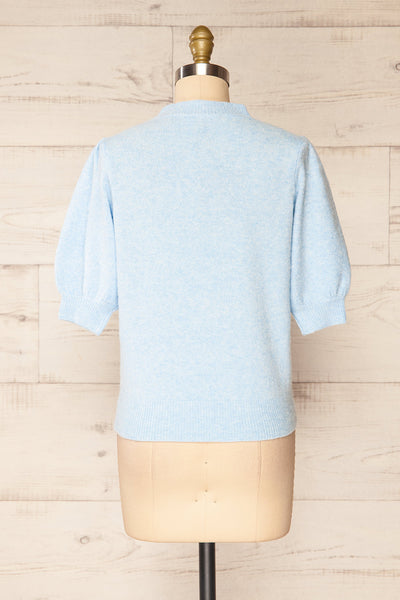 Rutril Blue Soft Knit Top w/ Puff Sleeves | La petite garçonne  back view