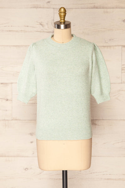 Rutril Mint Soft Knit Top w/ Puff Sleeves | La petite garçonne front view