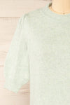 Rutril Mint Soft Knit Top w/ Puff Sleeves | La petite garçonne  front close-up