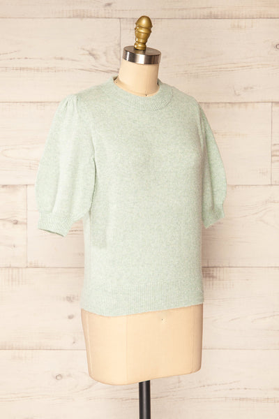 Rutril Mint Soft Knit Top w/ Puff Sleeves | La petite garçonne  side view