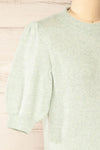 Rutril Mint Soft Knit Top w/ Puff Sleeves | La petite garçonne side close-up