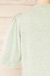 Rutril Mint Soft Knit Top w/ Puff Sleeves | La petite garçonne  back close-up