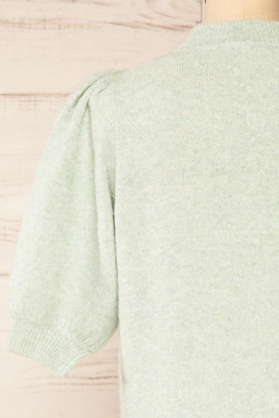 Rutril Mint Soft Knit Top w/ Puff Sleeves | La petite garçonne  back close-up