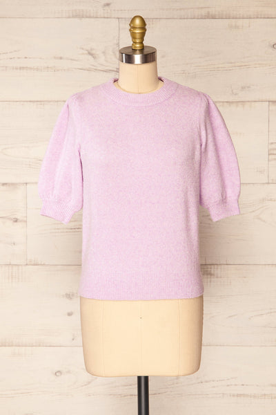 Rutril Lilac Soft Knit Top w/ Puff Sleeves | La petite garçonne front view