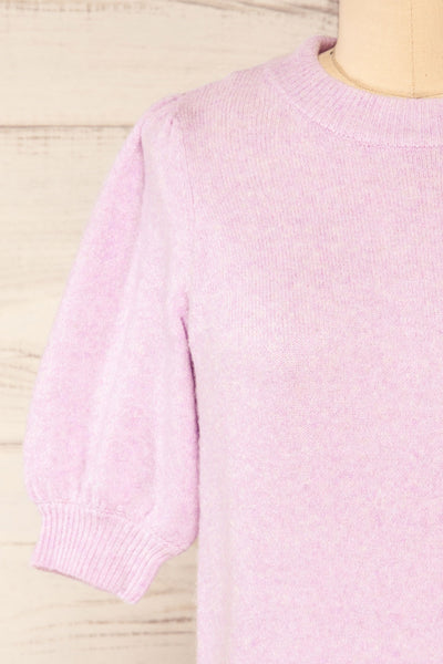 Rutril Lilac Soft Knit Top w/ Puff Sleeves | La petite garçonne front close-up