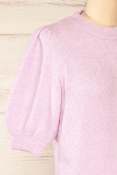 Rutril Lilac Soft Knit Top w/ Puff Sleeves | La petite garçonne side close-up