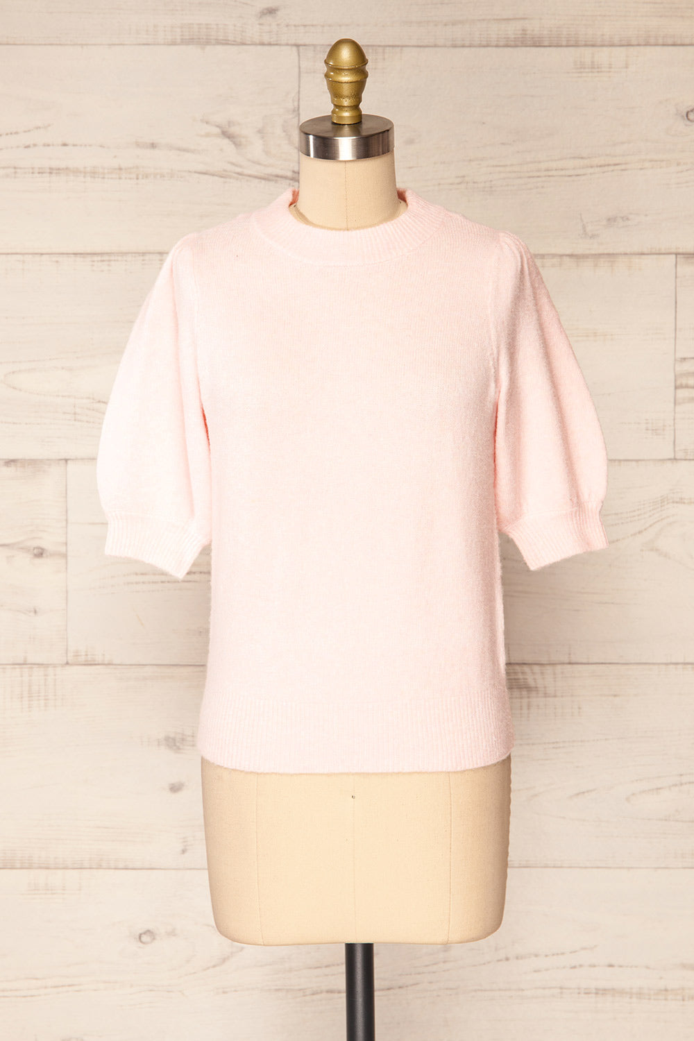 Rutril Pink Soft Knit Top w/ Puff Sleeves | La petite garçonne front view