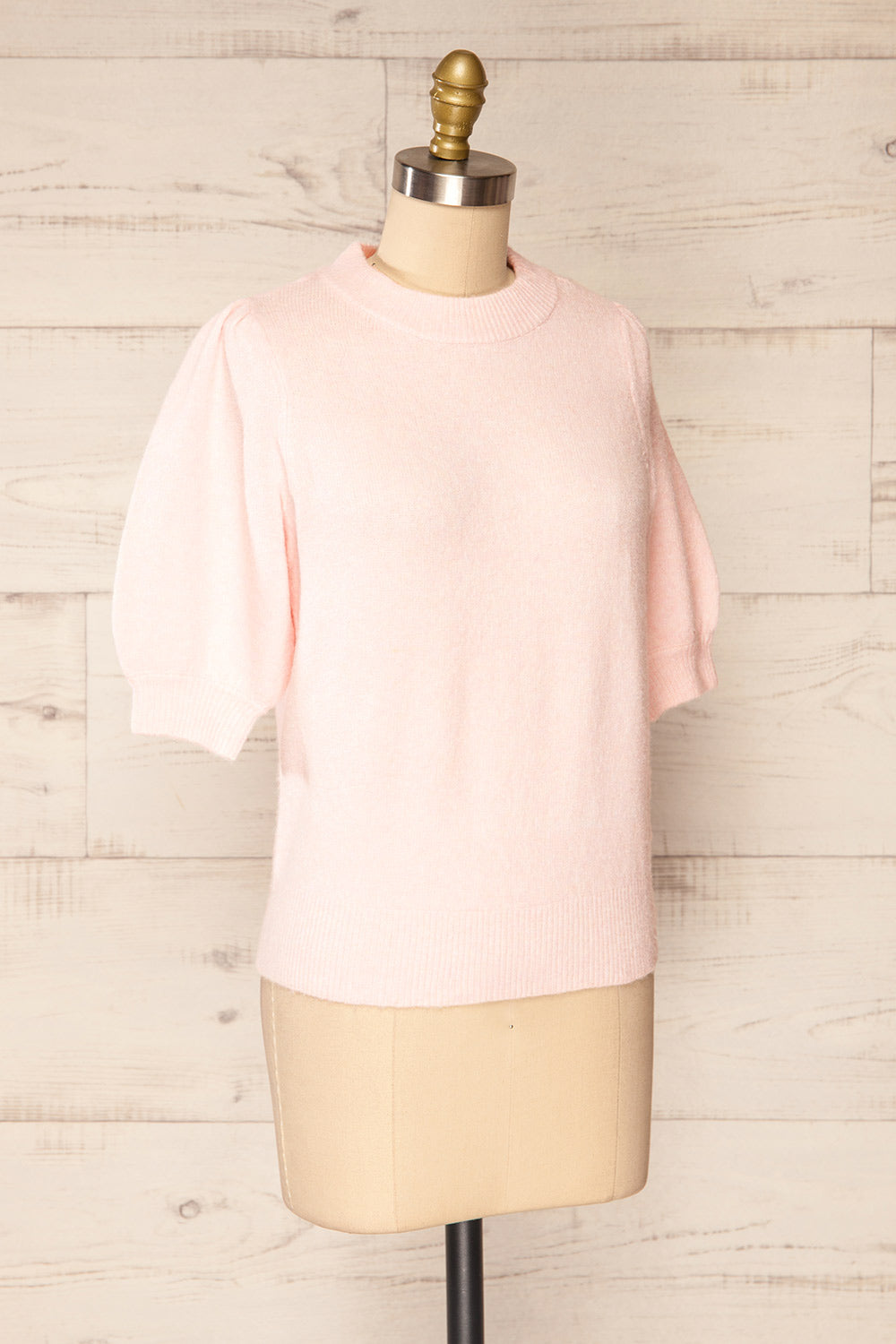 Rutril Pink Soft Knit Top w/ Puff Sleeves | La petite garçonne side view