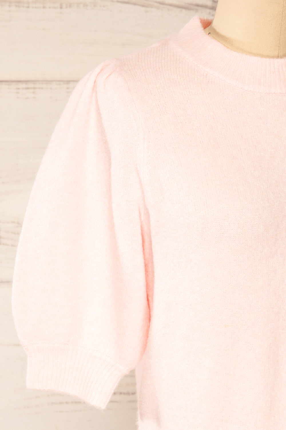 Rutril Pink Soft Knit Top w/ Puff Sleeves | La petite garçonne side close-up