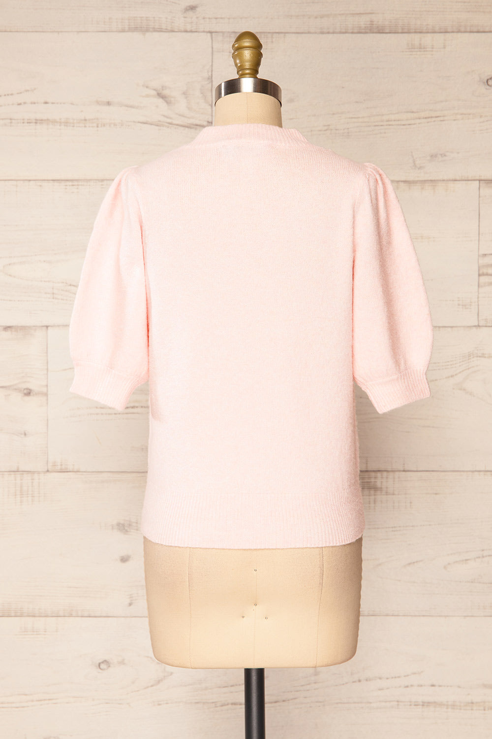 Rutril Pink Soft Knit Top w/ Puff Sleeves | La petite garçonne back view