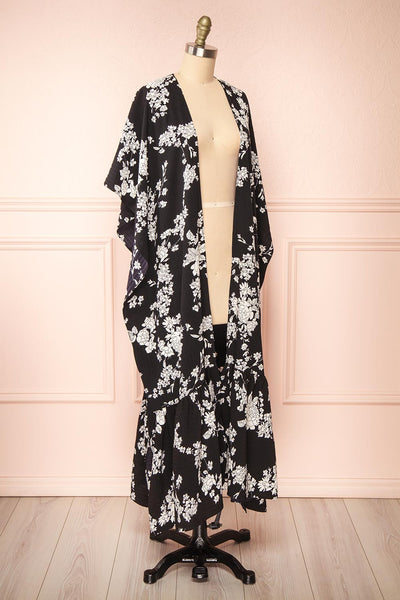 Rutta Black Floral Kimono w/ Ruffles | Boutique 1861 side view