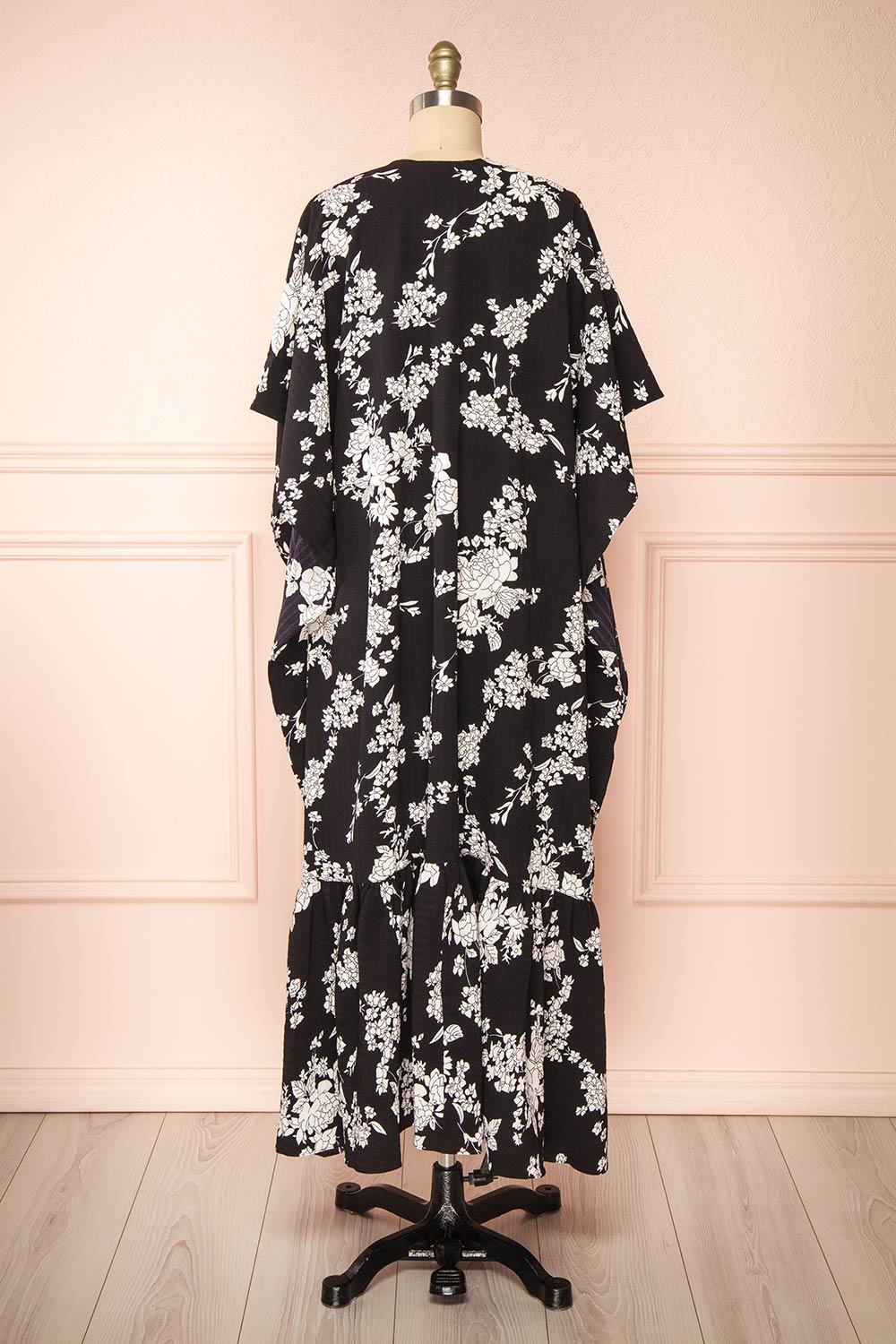 Rutta Black Floral Kimono w/ Ruffles | Boutique 1861 back view 