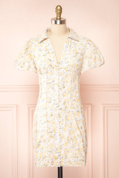 Ruxandra Fitted Button-Up Floral Midi Dress | Boutique 1861  front view