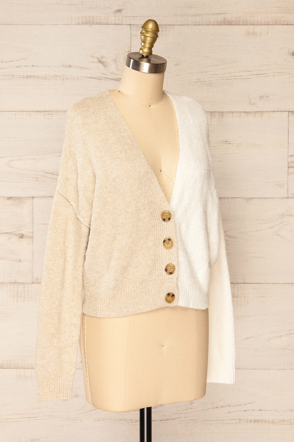 Rydultowy Beige Soft Knit V-Neck Cardigan | La petite garçonne side view