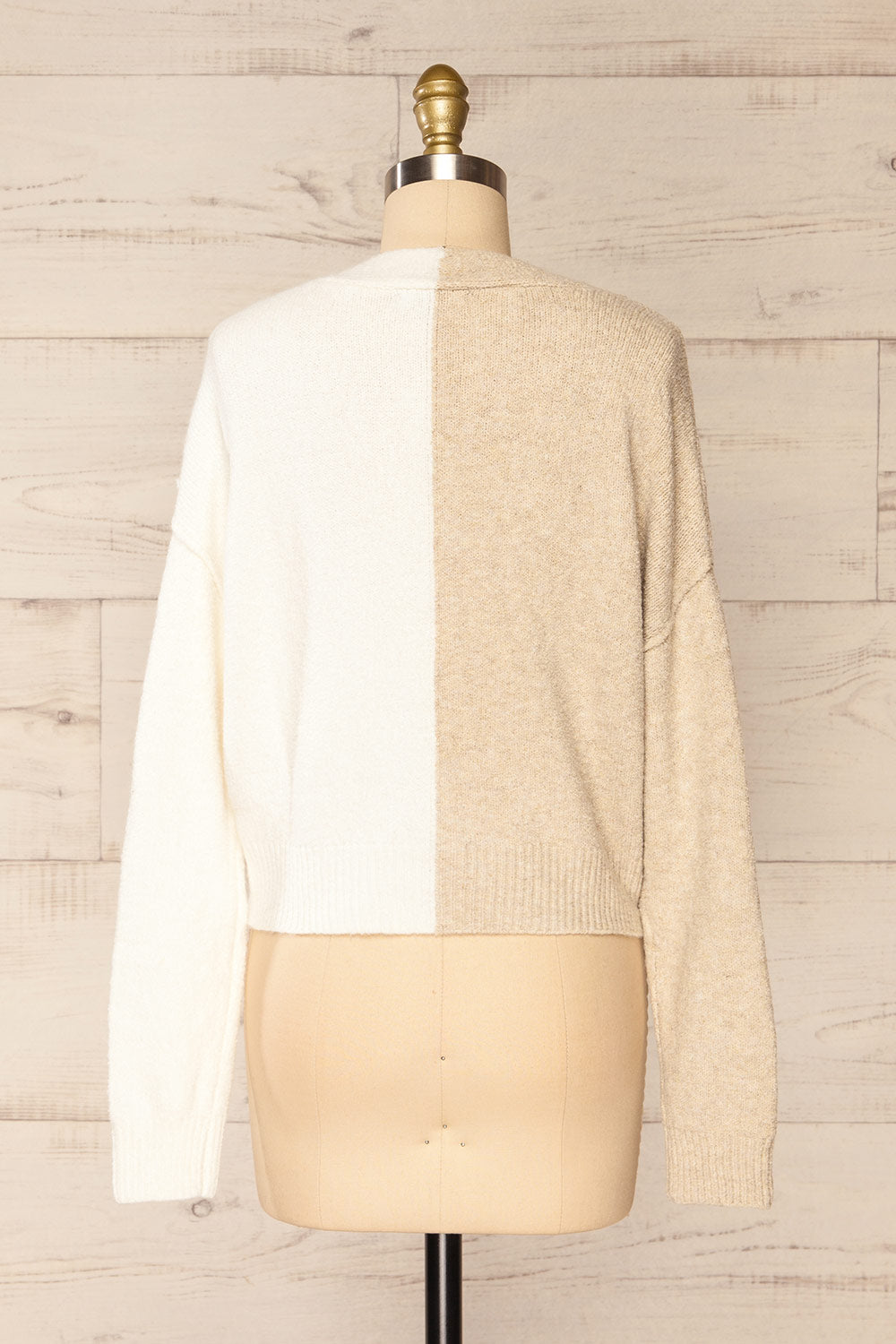 Rydultowy Beige Soft Knit V-Neck Cardigan | La petite garçonne back view