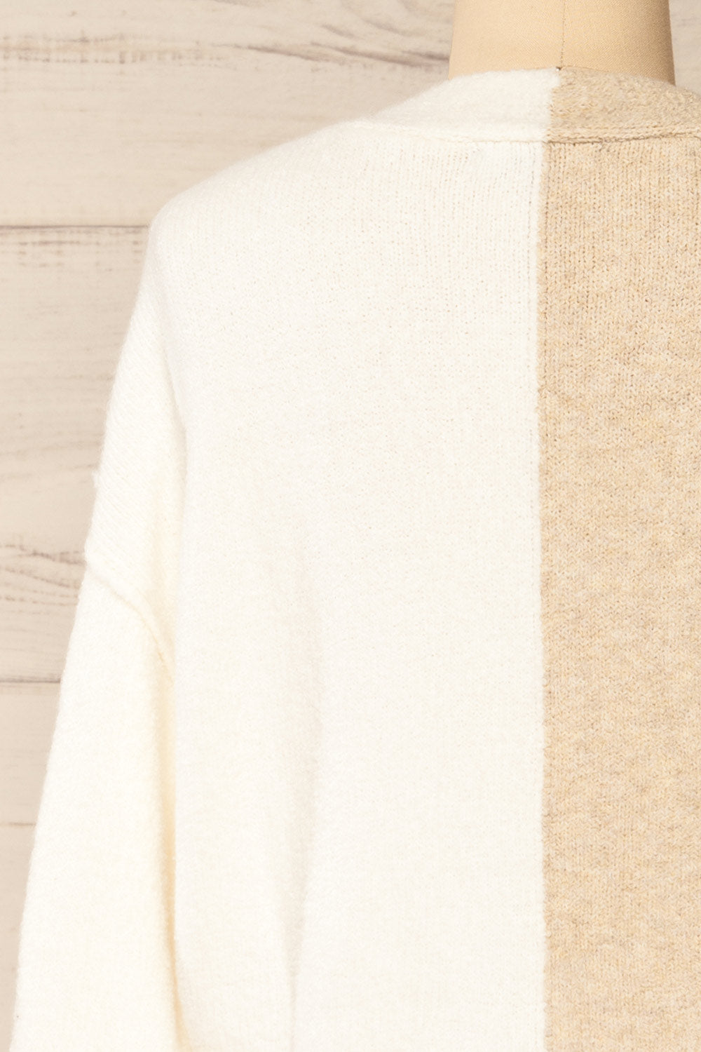 Rydultowy Beige Soft Knit V-Neck Cardigan | La petite garçonne back close-up