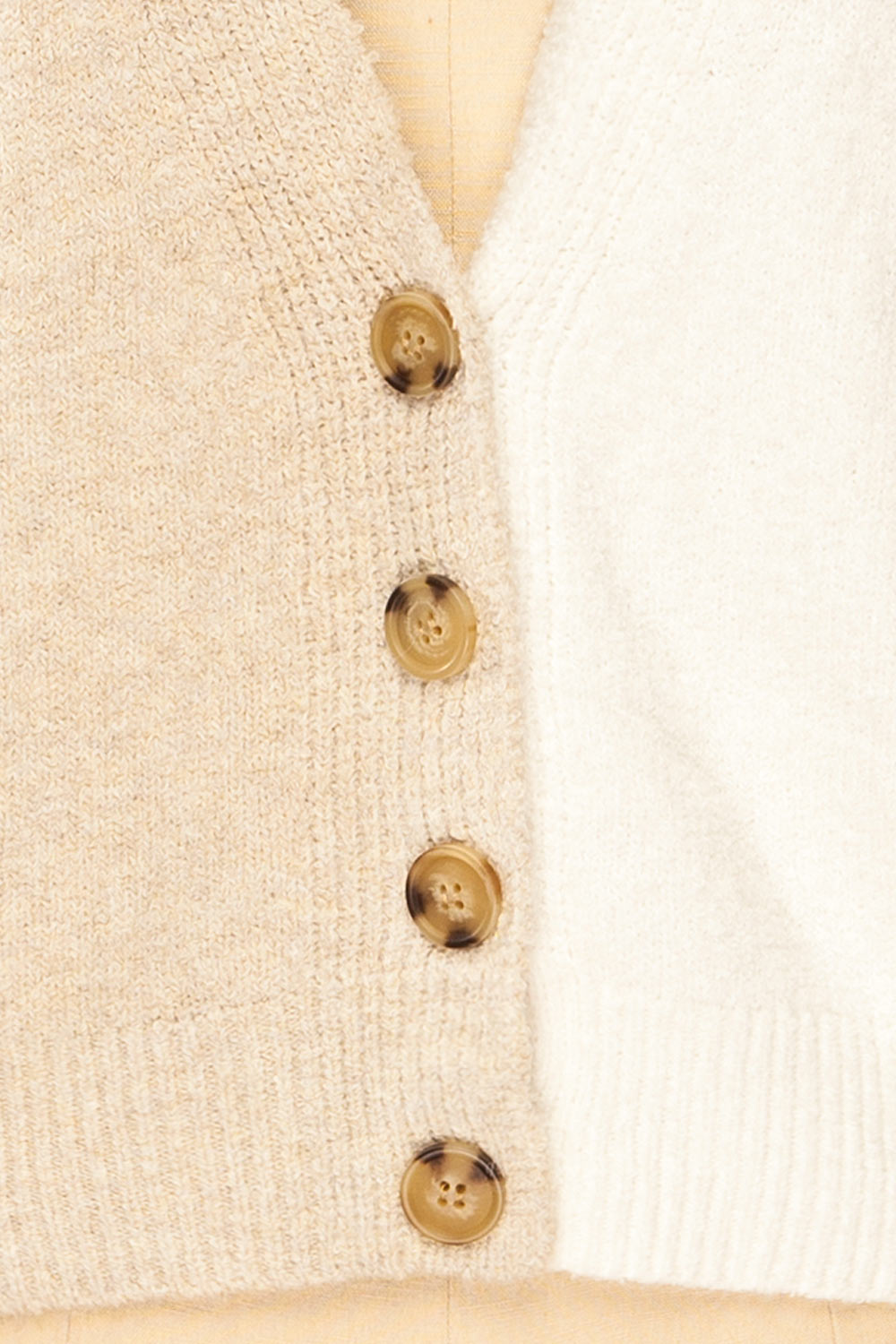 Rydultowy Beige Soft Knit V-Neck Cardigan | La petite garçonne fabric