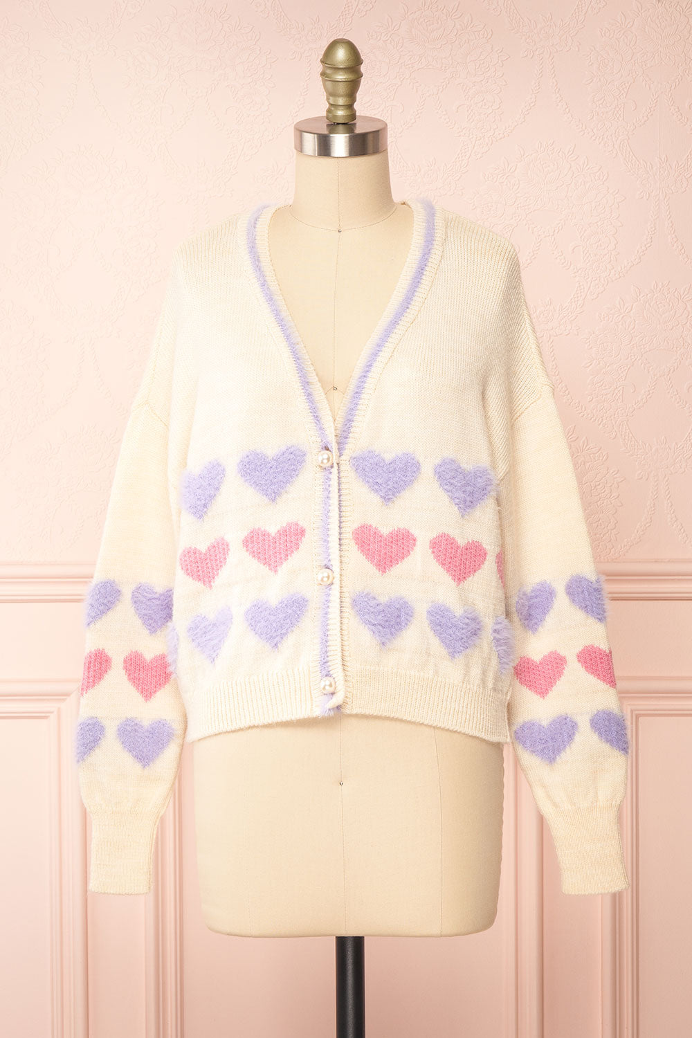 Sabina Knitted Cardigan w/ Heart Embroidery | Boutique 1861 front view