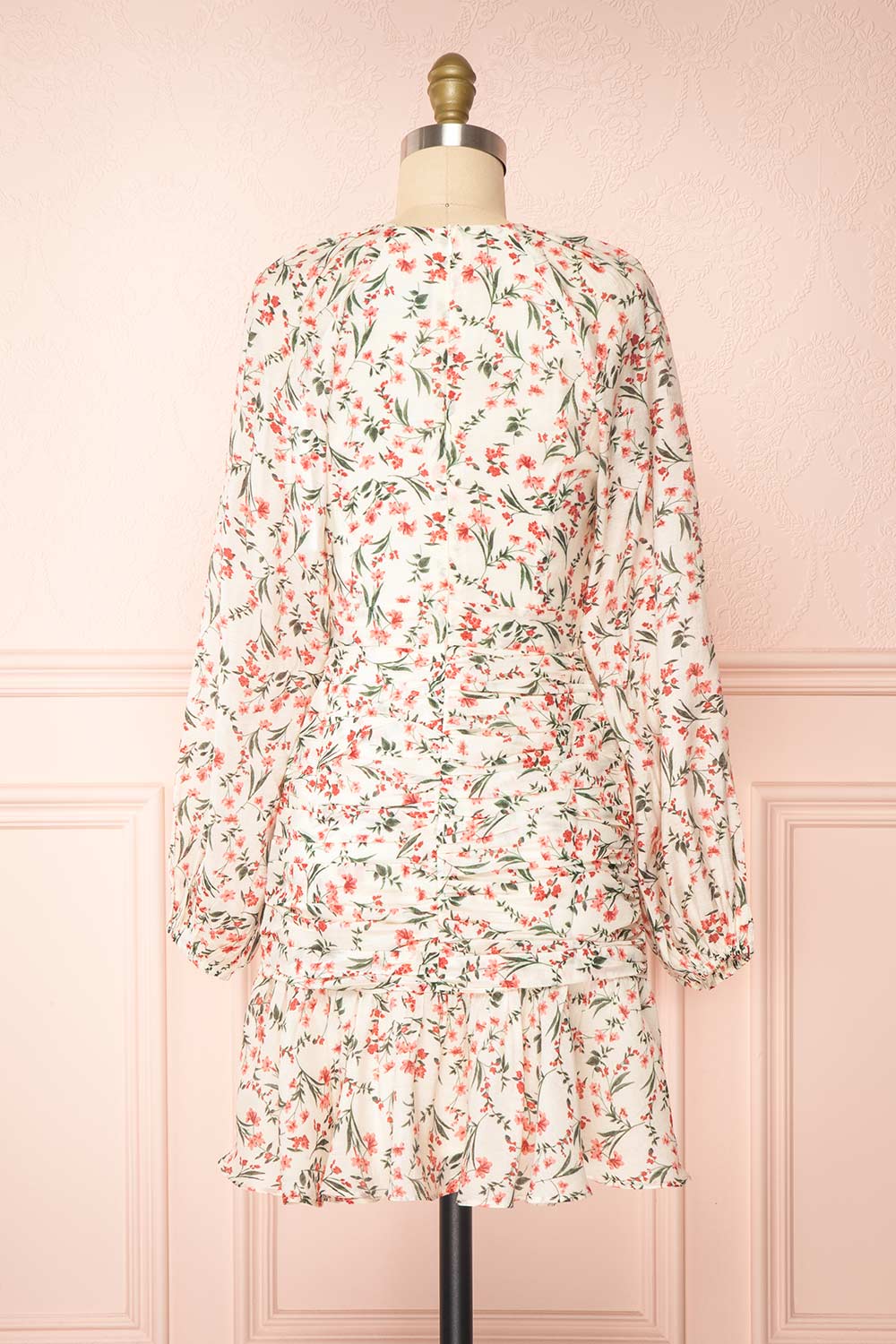 Sabine V Neck Floral Dress With Puff Sleeves | Boutique 1861 back view 