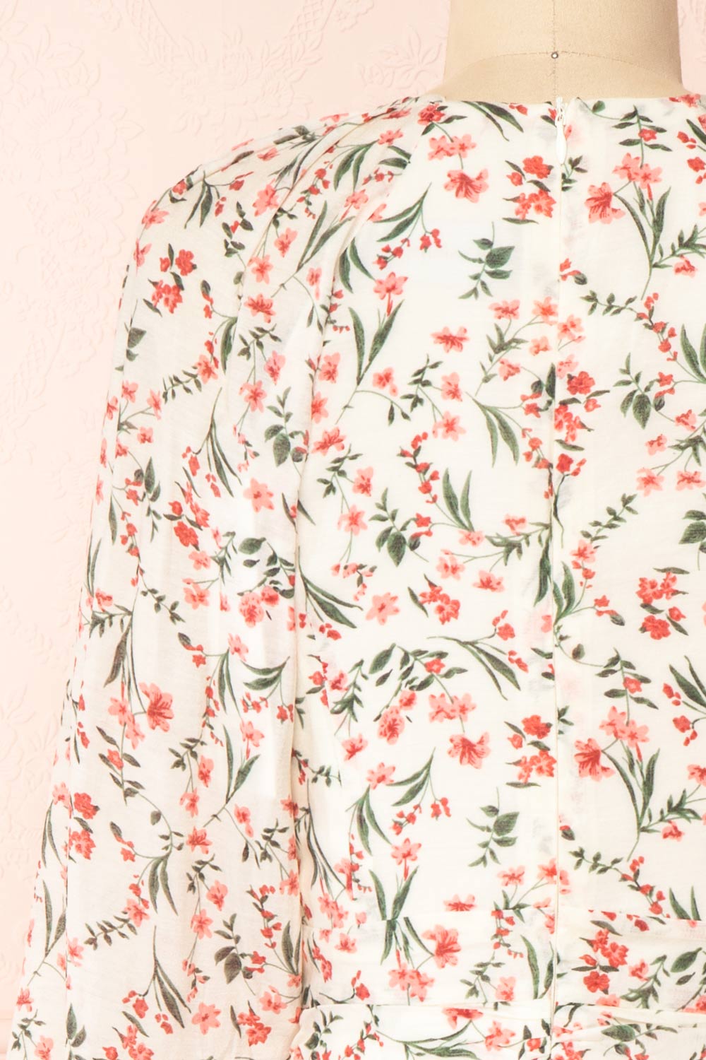 Sabine V Neck Floral Dress With Puff Sleeves | Boutique 1861 back close-up