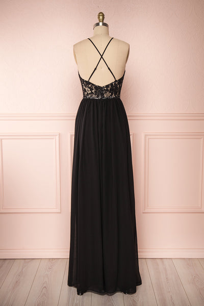 Sabira Black Maxi Dress | Robe Noire back view | Boutique 1861