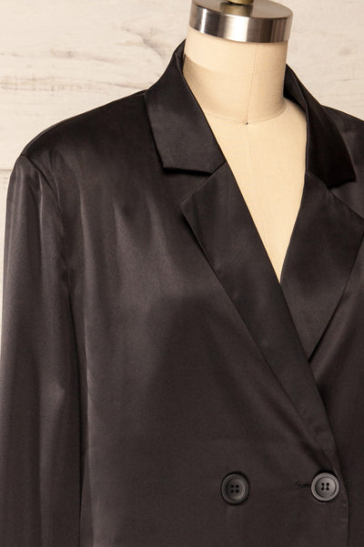 Sadabell Black Satin Oversized Blazer | La petite garçonne side close up