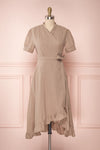 Saeko Sand Taupe Ruffled Wrap Dress | Boutique 1861