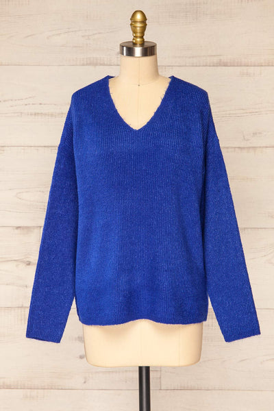 Saler Blue Oversized Knitted Sweater | La petite garçonne front view