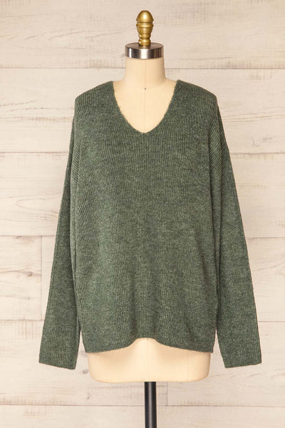 Saler Green Oversized Knited Sweater | La petite garçonne front view