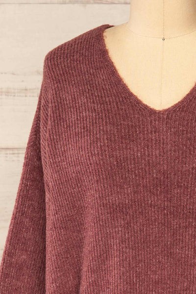 Saler Mauve Oversized Knited Sweater | La petite garçonne front close-up
