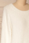 Salvada White Fuzzy Knit Sweater | La petite garçonne side close-up