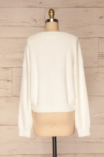Salvada White Fuzzy Knit Sweater | La petite garçonne back view
