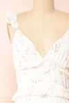 Samade White Tiered Floral Midi Dress w/ Ruffles | Boutique 1861 front close-up