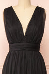 Samina Black Tulle Maxi Dress w/ Plunging Neckline  | Boudoir 1861 front close-up