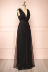 Samina Black Tulle Maxi Dress w/ Plunging Neckline  | Boudoir 1861 side view
